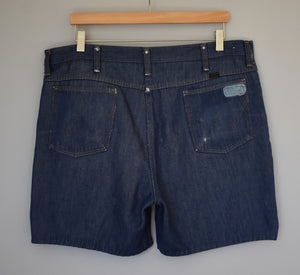 Vintage 70s Dark Wash Upcycled Denim Shorts Size Large to XL