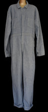 Load image into Gallery viewer, Vintage 60s Blue Striped Herringbone Snap Front Mechanics Coveralls Flight Boiler Suit Size XL