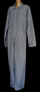 Vintage 60s Blue Striped Herringbone Snap Front Mechanics Coveralls Flight Boiler Suit Size XL