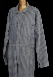 Vintage 60s Blue Striped Herringbone Snap Front Mechanics Coveralls Flight Boiler Suit Size XL