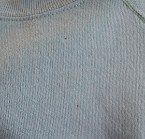 Vintage 80s Aqua Blue Distressed Blank Raglan Sweatshirt Size Medium to Large