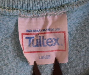 Vintage 80s Aqua Blue Distressed Blank Raglan Sweatshirt Size Medium to Large