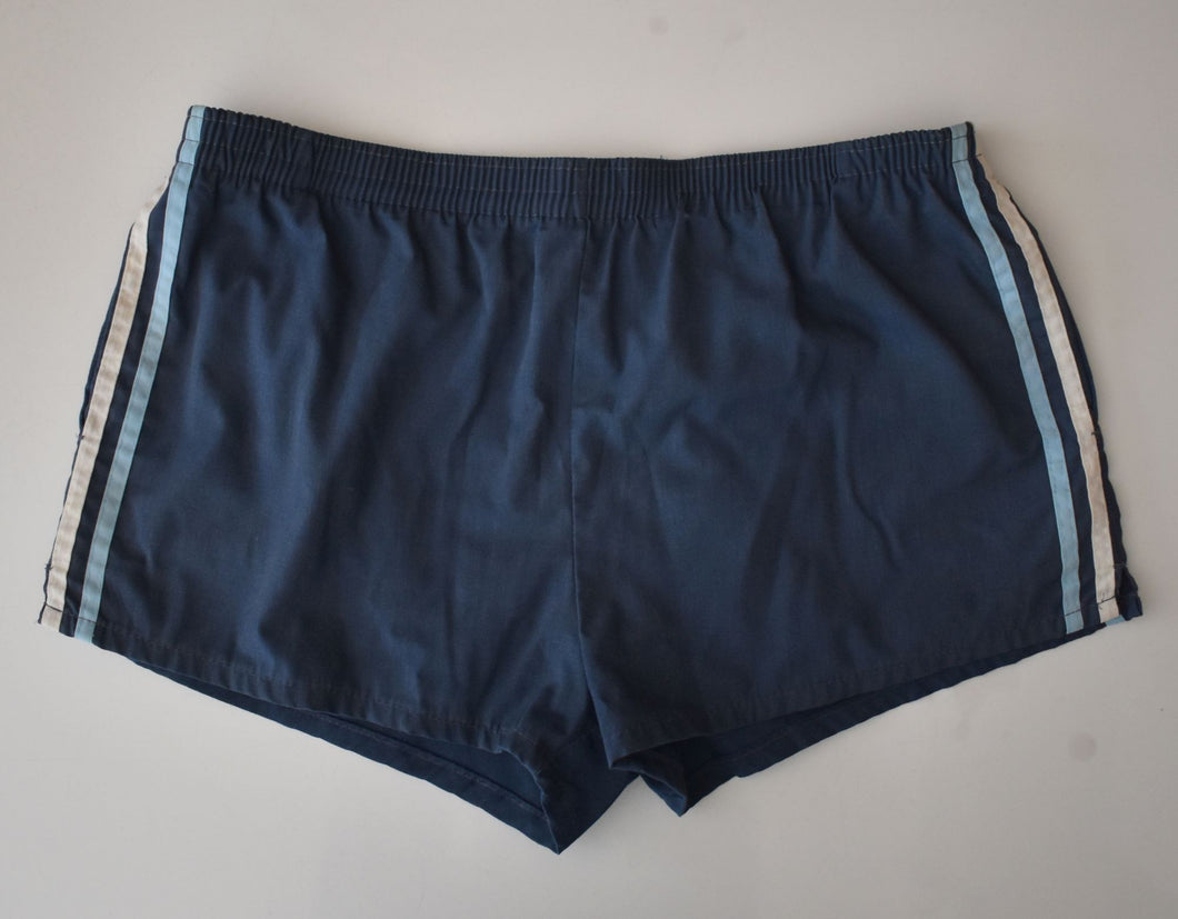 Vintage 70s Blue Trimmed Running Basketball Shorts Size Medium to Large