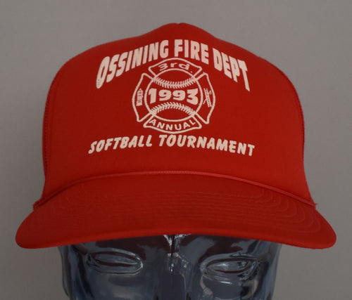 Vintage 90s Ossing Fire Dept Softball Tournament Mesh Trucker Hat