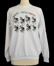 Load image into Gallery viewer, Vintage 80s Mooing Cows Christmas Raglan Sweatshirt Size Large to XL