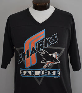 Vintage 90s San Jose Sharks NHL Distressed Tee Size Medium to Large