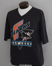 Load image into Gallery viewer, Vintage 90s San Jose Sharks NHL Distressed Tee Size Medium to Large