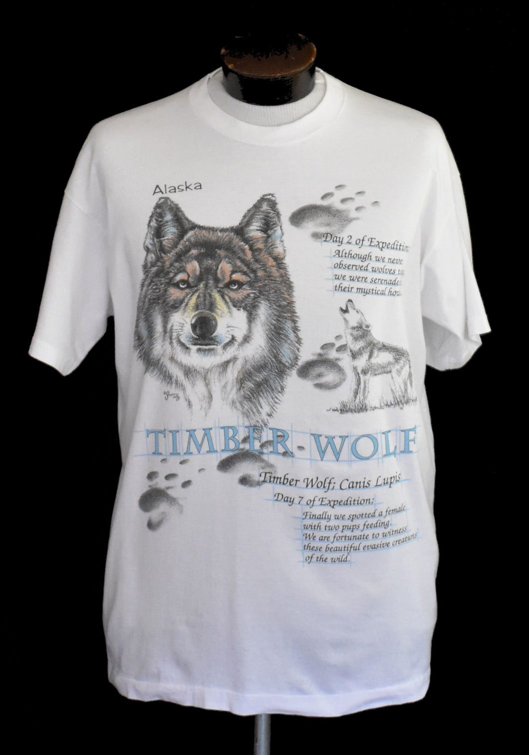 Vintage 90s Alaska Timber Wolf Wolves Environmental Tee Size Large to XL