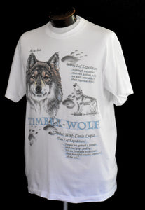 Vintage 90s Alaska Timber Wolf Wolves Environmental Tee Size Large to XL