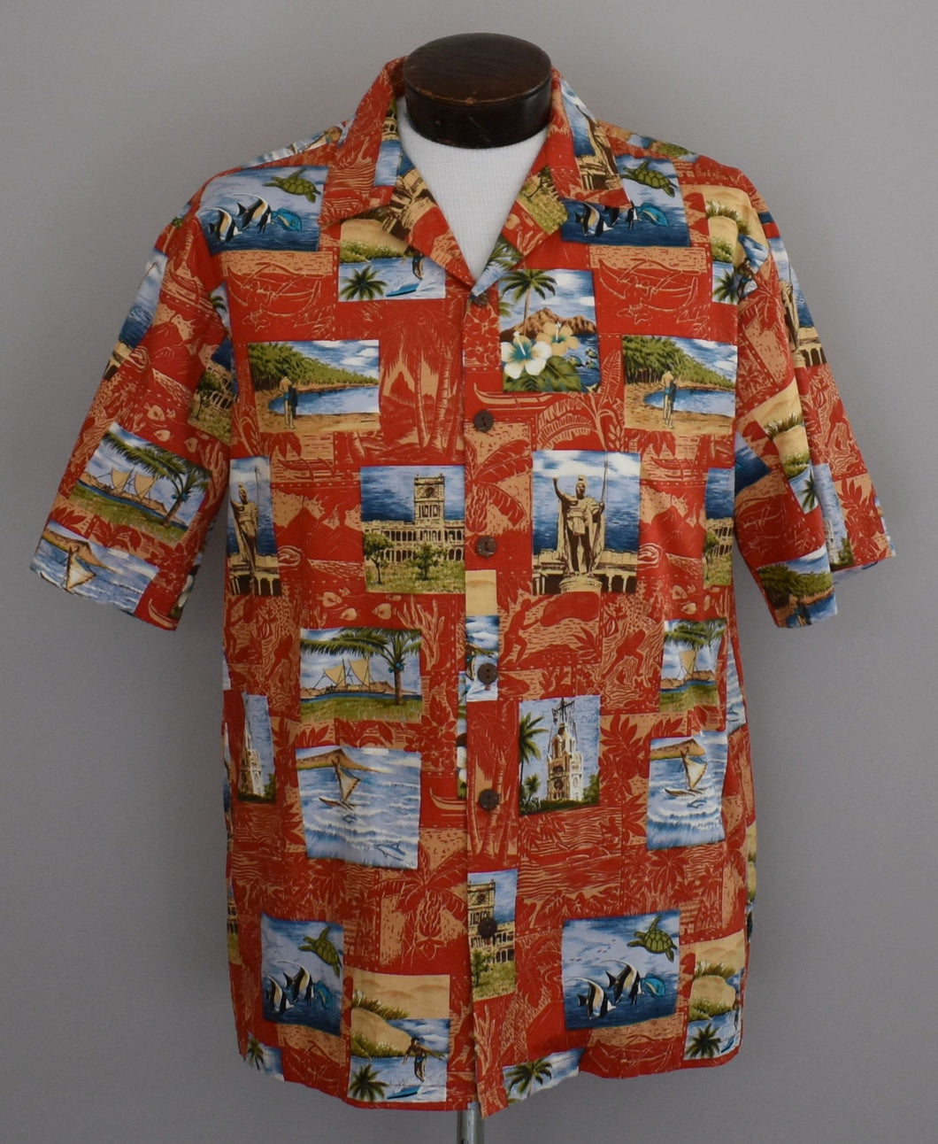 Vintage 90s Postcard Print Hawaiian Shirt Size Large to XL