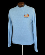 Load image into Gallery viewer, Vintage 70s  Viking Ship Embroidered Light Heather Blue Crewneck Sweater Size Medium