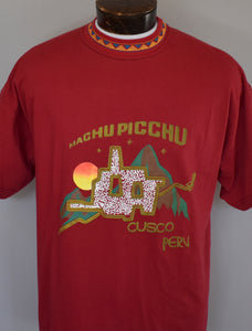 Vintage 90s Machu Picchu Cuco Peru Souvenir Ringer Tee Size Large