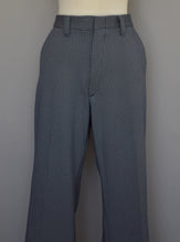Load image into Gallery viewer, Vintage 70s Blue &amp; White Geometric Print Polyester Mod High Waist Slacks Size 34&quot; x 28 1/4&quot;
