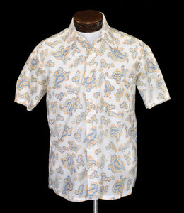 Vintage 70s Paisley Print Polyester Shirt Size Medium
