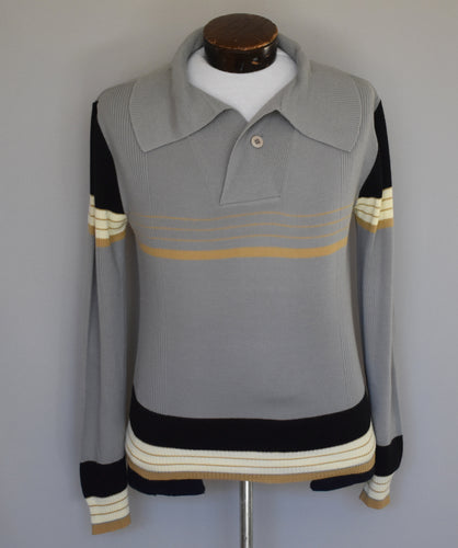 Vintage 70s Striped Johnny Collar Shirt Size Medium to Large
