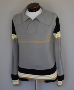 Vintage 70s Striped Johnny Collar Shirt Size Medium to Large