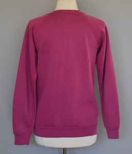 Vintage 80s Hot Pink Distressed Blank Raglan Sweatshirt Size Small to Medium