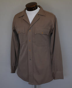 Vintage 40s Khaki Gabardine Wool Camp Shirt Size Small to Medium