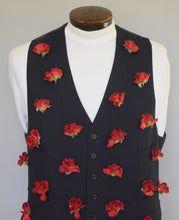 Load image into Gallery viewer, Vintage 90s Black Pinstripe Art Vest with Roses Size XL