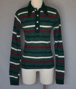 Vintage 70s Striped Johnny Collar Shirt Size XS Extra Small
