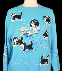 Vintage 90s Puffy Graphic Tuxedo Cat Sweatshirt Size Large