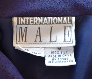 Vintage 80s Navy Blue Silk Overcoat Size Medium Large XL