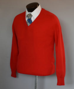 Vintage 70s Red Minimalist V-neck Sweater Size Small to Medium