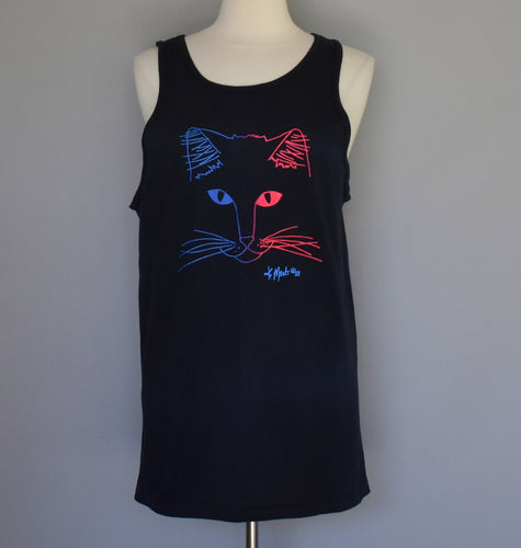 Vintage 80s K. Marks Cat Face Tank Top Size Small to Medium