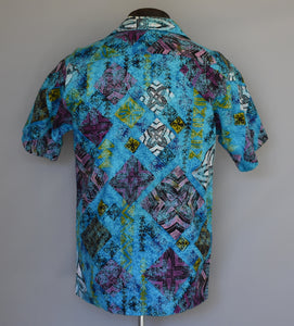 Vintage 70s Tribal Print Bark Cloth Hawaiian Shirt Size Small to Medium
