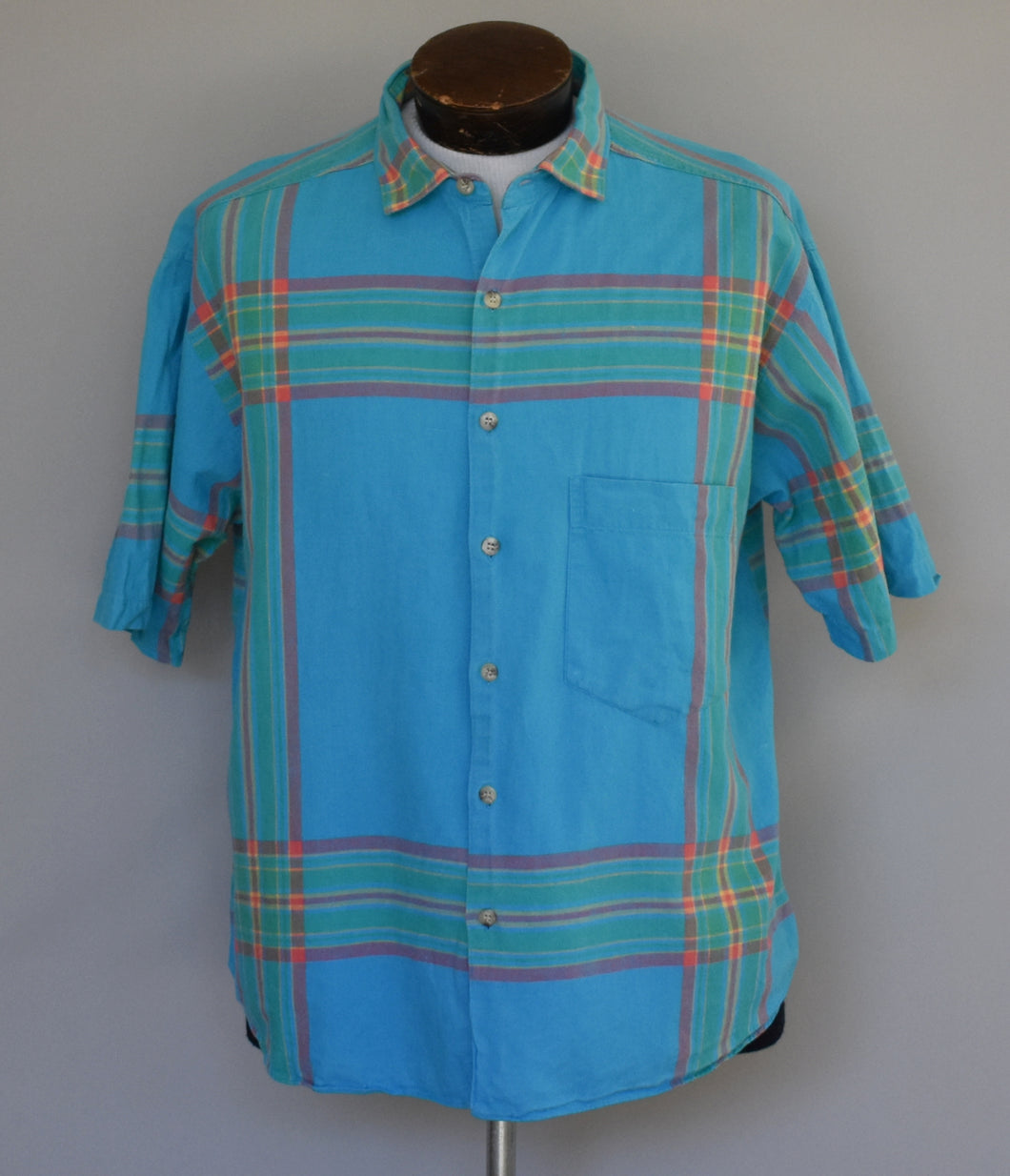 Vintage 80s Plaid Button Front Shirt Size Large to XL