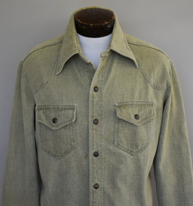 Vintage 70s Snap Front Green Denim Jacket Size Medium to Large
