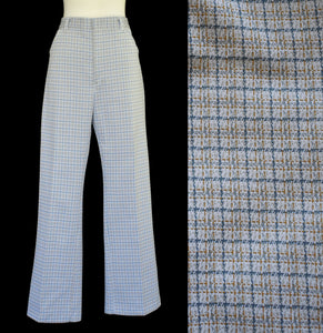 Vintage 70s Plaid Polyester Mod High Waist Pants Size 32" x 29 1/4"