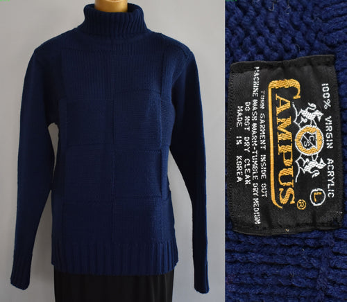 Vintage 70s Campus Turtleneck Sweater Size Medium to Large