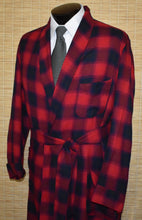 Load image into Gallery viewer, Vintage 50s Mens Red &amp; Black Checked Wrap Robe W Original Belt Size Medium to Large
