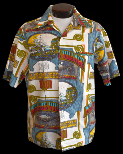 Vintage 60s Keone Sportwear  Kaanapali Beach Souvenir Hawaiian Shirt Size Large