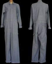 Load image into Gallery viewer, Vintage 70s Blue Striped Herringbone Mechanics Coveralls Flight Suit Boiler Suit Size Large to XL