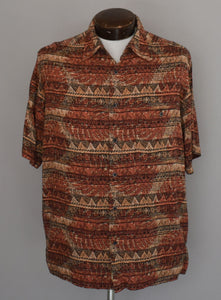 Vintage 90s Tribal Print Rayon Shirt Size Medium to Large