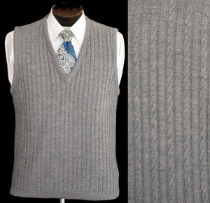 Vintage 70s Mens Cable Knit Heather Gray Pullover Sweater Vest Size XL Extra Large