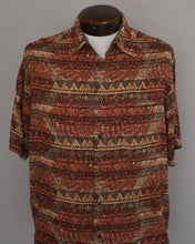 Load image into Gallery viewer, Vintage 90s Tribal Print Rayon Shirt Size Medium to Large