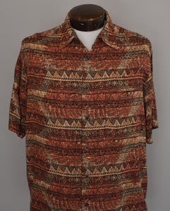 Vintage 90s Tribal Print Rayon Shirt Size Medium to Large