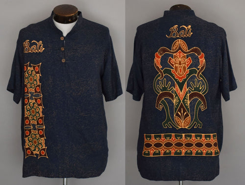 Vintage 90s Batik Border Print Raton Popover Shirt Size Medium to Large