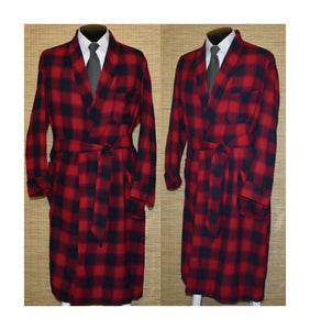 Vintage 50s Mens Red & Black Checked Wrap Robe W Original Belt Size Medium to Large