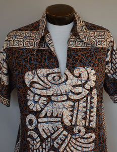 Vintage 90s Batik Print Popover Shirt Size Large