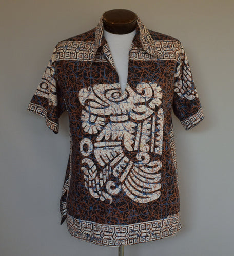Vintage 90s Batik Print Popover Shirt Size Large