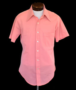 Vintage 70s Semi Sheer Coral Pink Shirt,  Polyester Button Front, Vintage 1970s, Size Medium