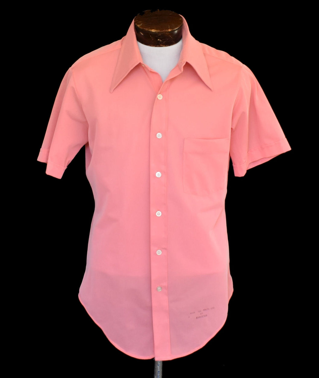Vintage 70s Semi Sheer Coral Pink Shirt,  Polyester Button Front, Vintage 1970s, Size Medium