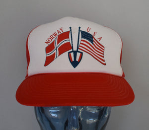 Vintage 90s USA & Norway Flag Foam Front Snap Back Hat