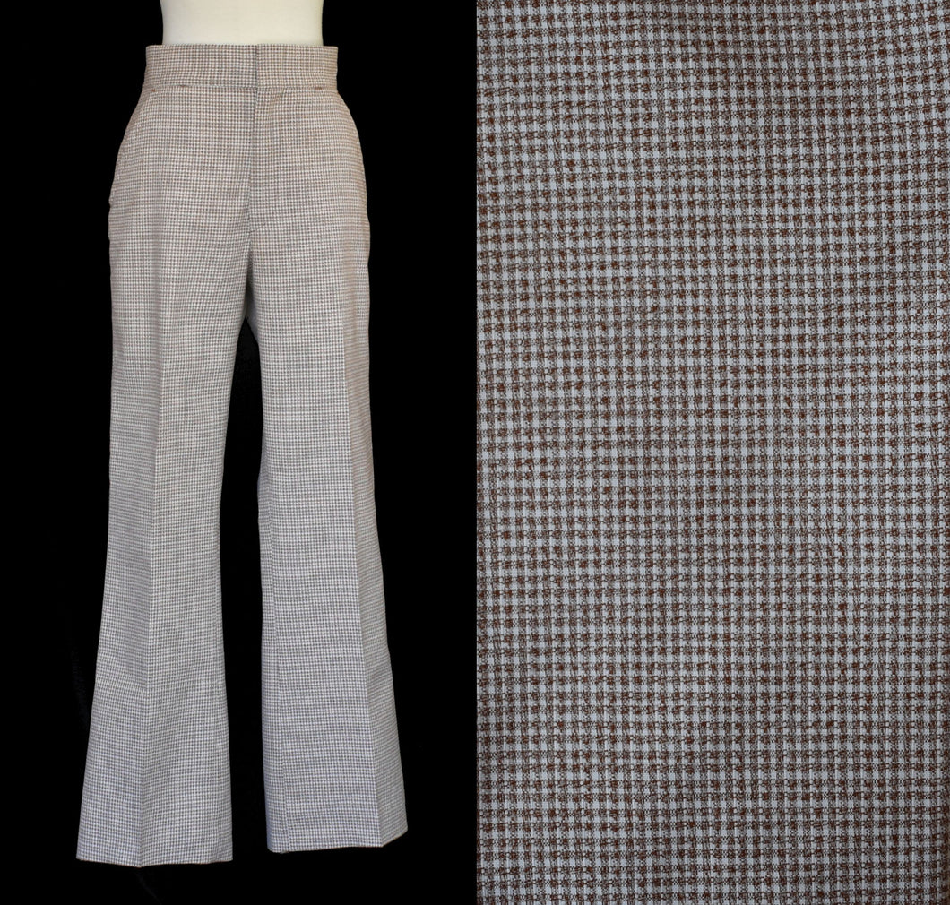 Vintage 70s Plaid Polyester Mod High Waist Slacks 33