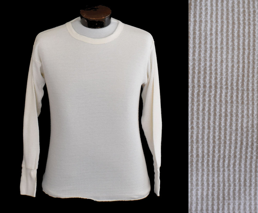 Vintage 70s Waffle Knit White Long Sleeve Thermal Top Size Medium to Large