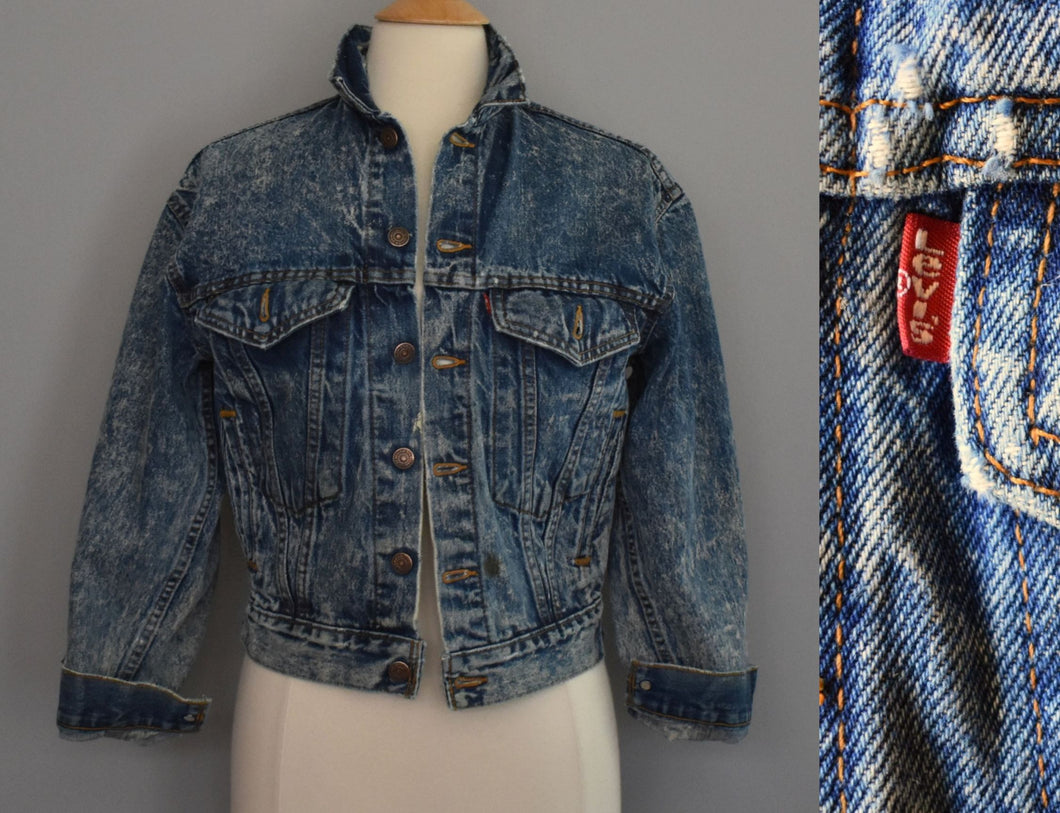 Vintage 80's Acid Wash Denim Jean Jacket Size Small to Medium